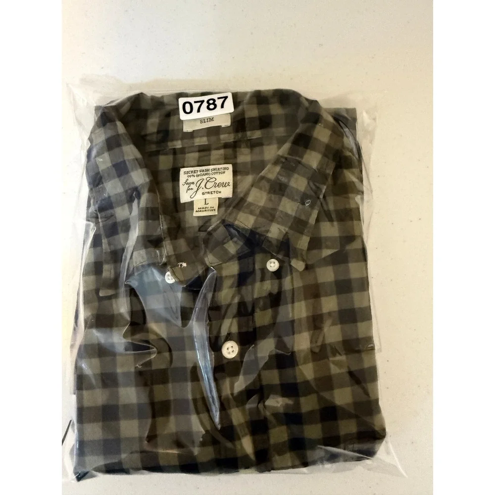 J.Crew Button Up Mens L Green Black Excellent Gingham Stretch Secret Wash AA429